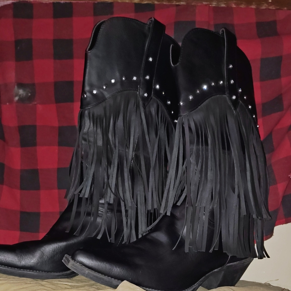 Roper Black Fringe & Rhinestone Western Boots